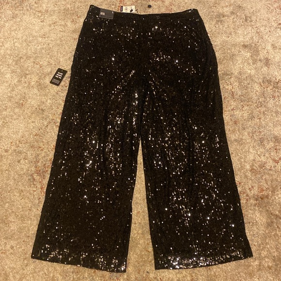 Express Black Sequin Crop Pleated High Waisted Trouser Size L NWT- Party Wear - Picture 11 of 13